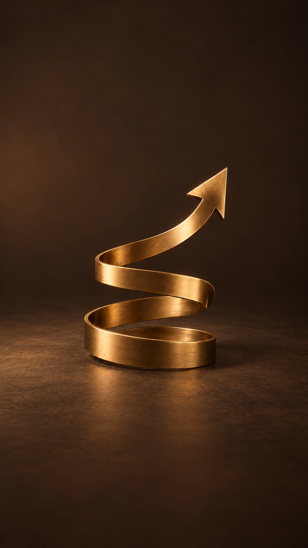 A bronze spiral rising through successive turns and finishing in an upward arrow, representing improvement through practice